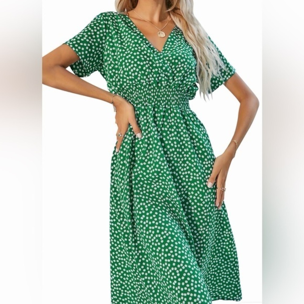 Green flower Dot Dress
